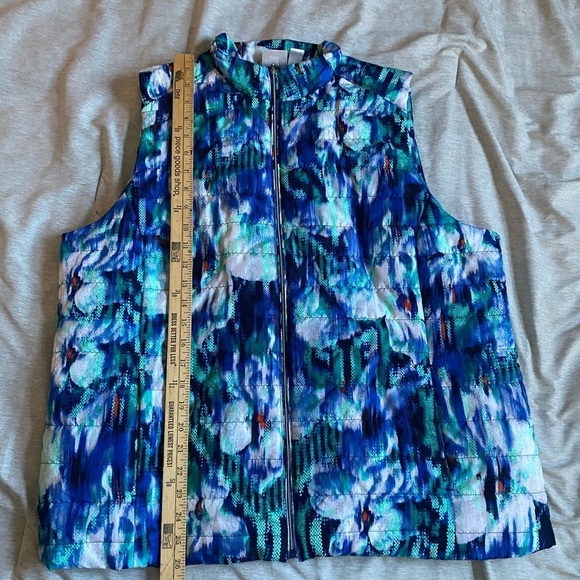 Weekends Chicos Women Puffer Vest Blue Floral Full Zip Pockets Chicos 3/ US XL - Picture 9 of 10